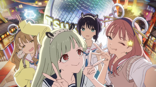 Youtube 『ray 超かぐや姫！Version』からの引用
記念撮影をするかぐや・彩葉・真実・芦花