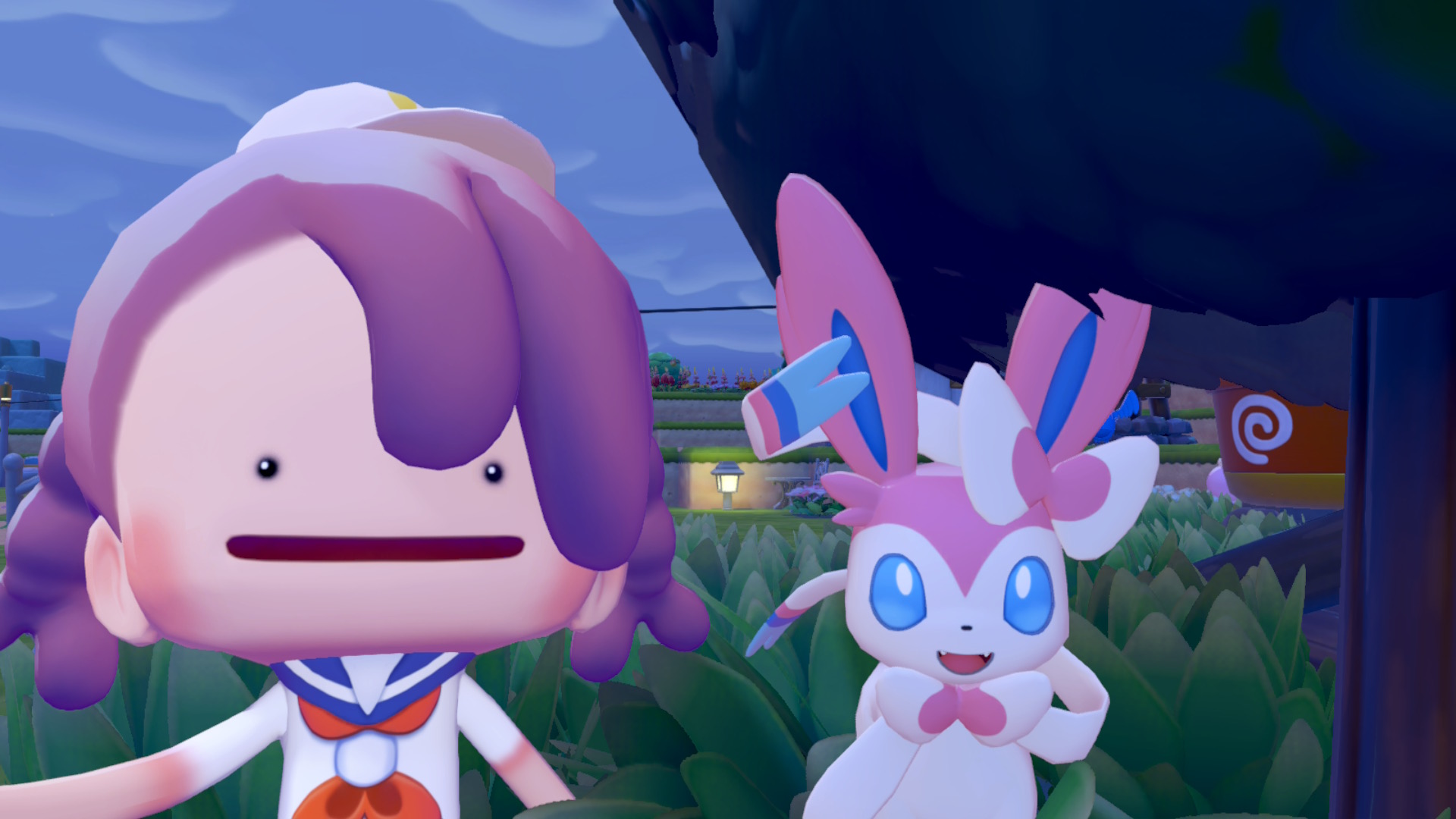 ぽこあポケモンのスクリーンショット 主人公メタモンとニンフィアのツーショット